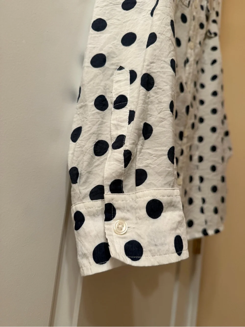 NWOT White Button-Up Shirt with Black Polka Dots - Picture 3 of 8